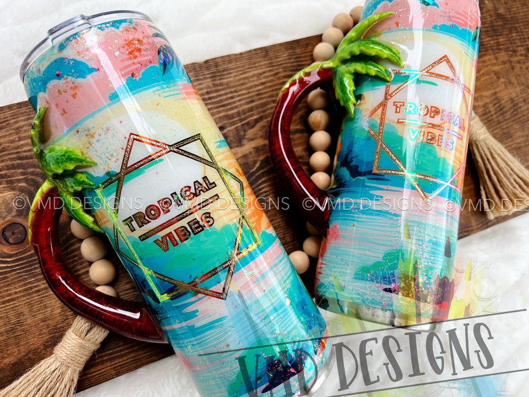 Tropical Vibes Beach Design with 3-D Palm Tree Handle