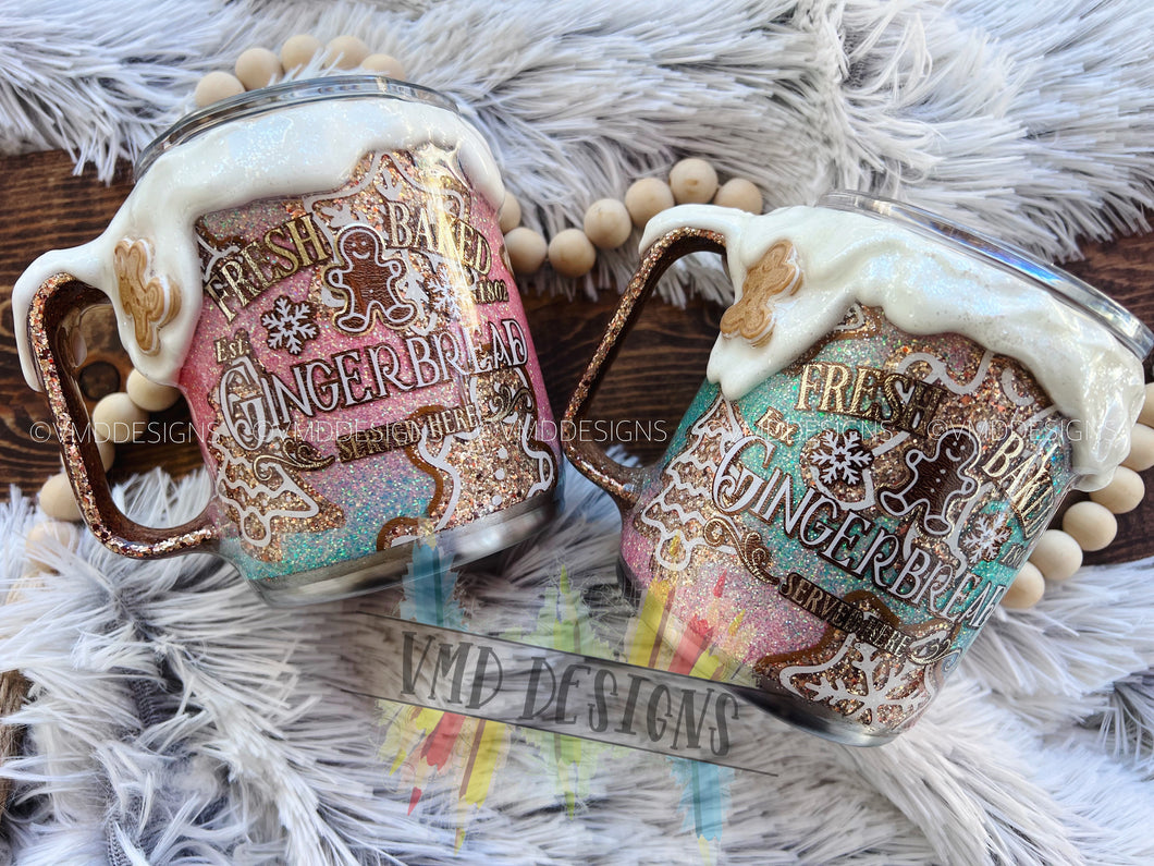 10oz Gingerbread Themed Mugs with Faux Icing Drip