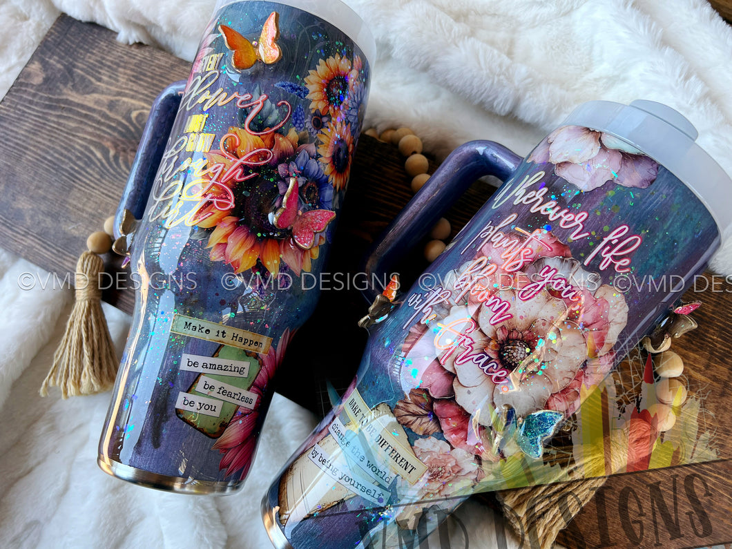 40oz Affirmations Floral 3-D Butterfly Tumbler