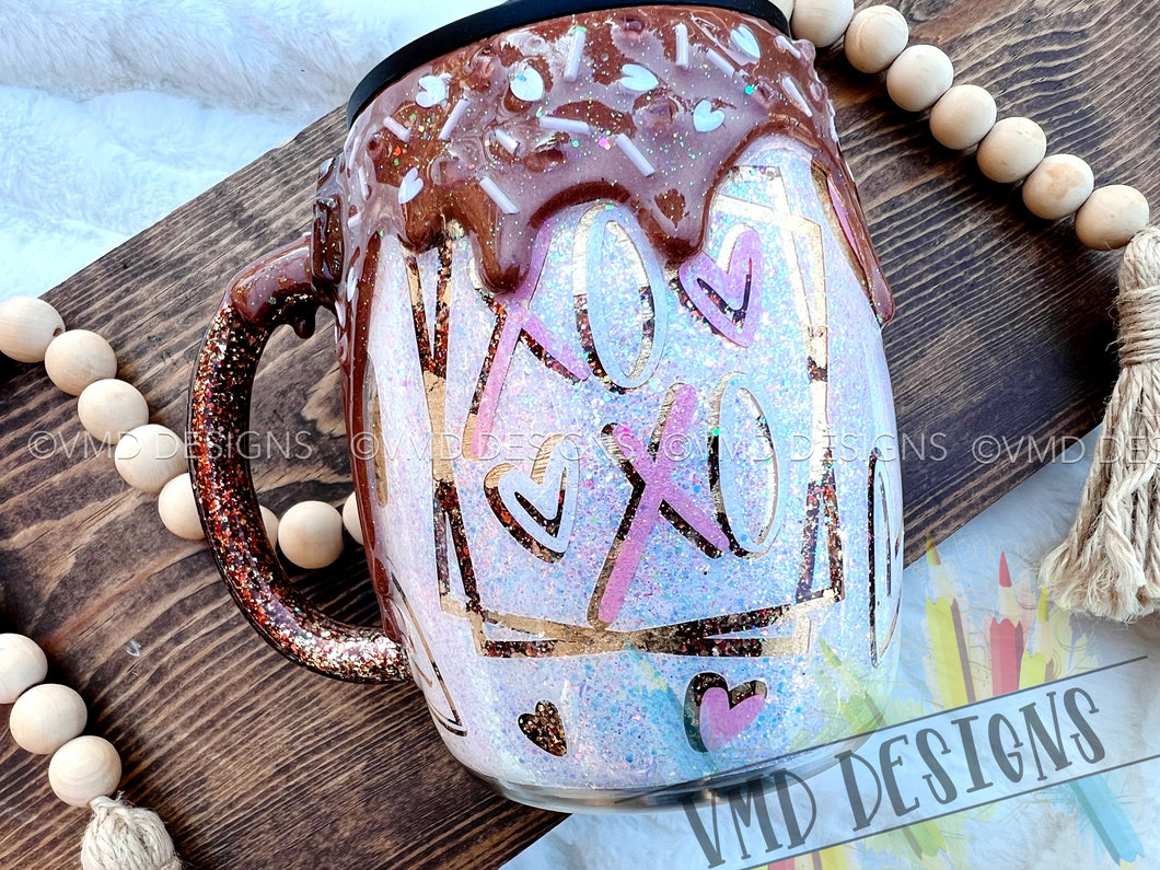 XOXO Valentine's Day Mug with Faux Chocolate Drip