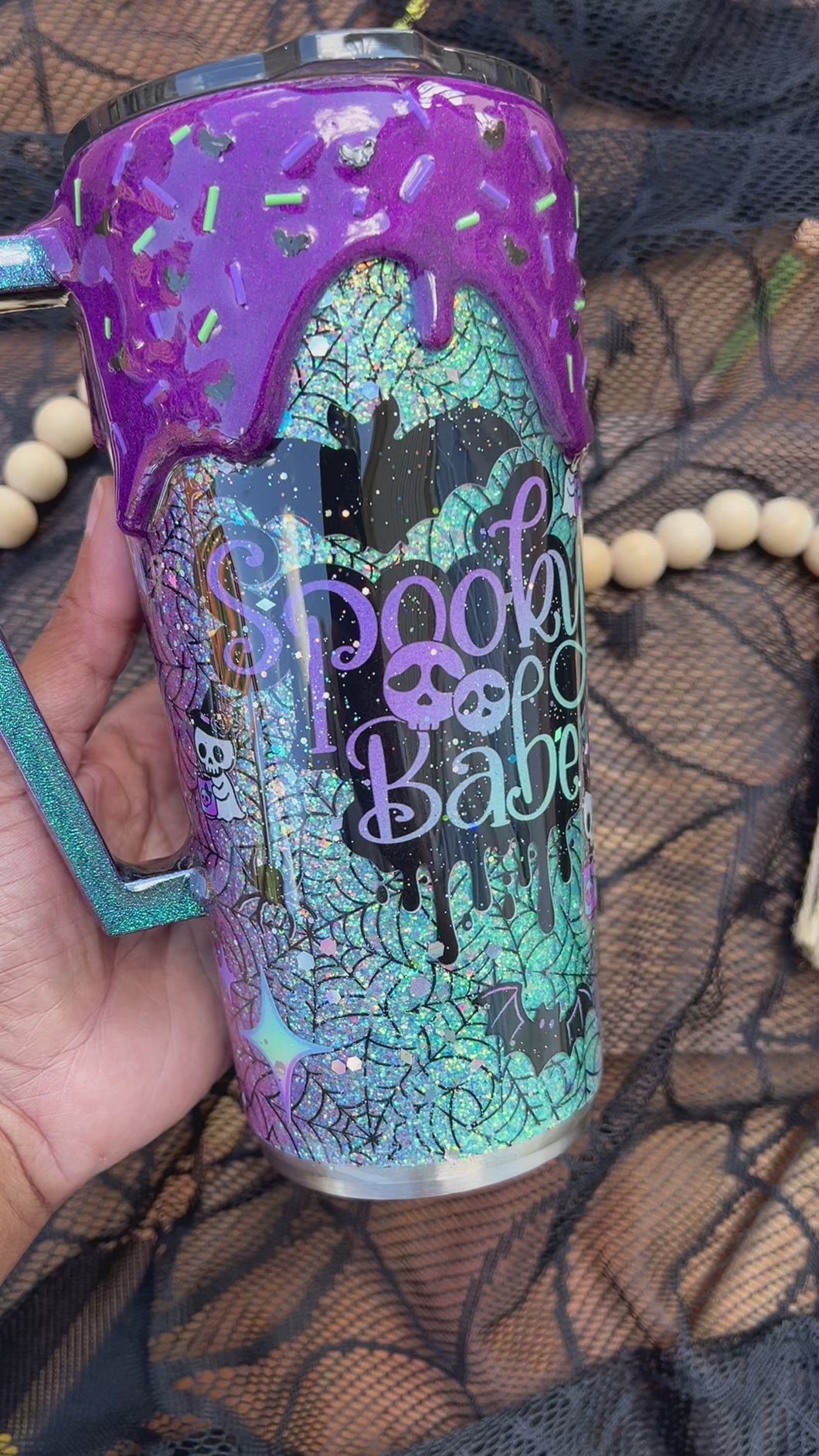 Spooky Babe Tumbler with Drip and Custom Coffin Handle