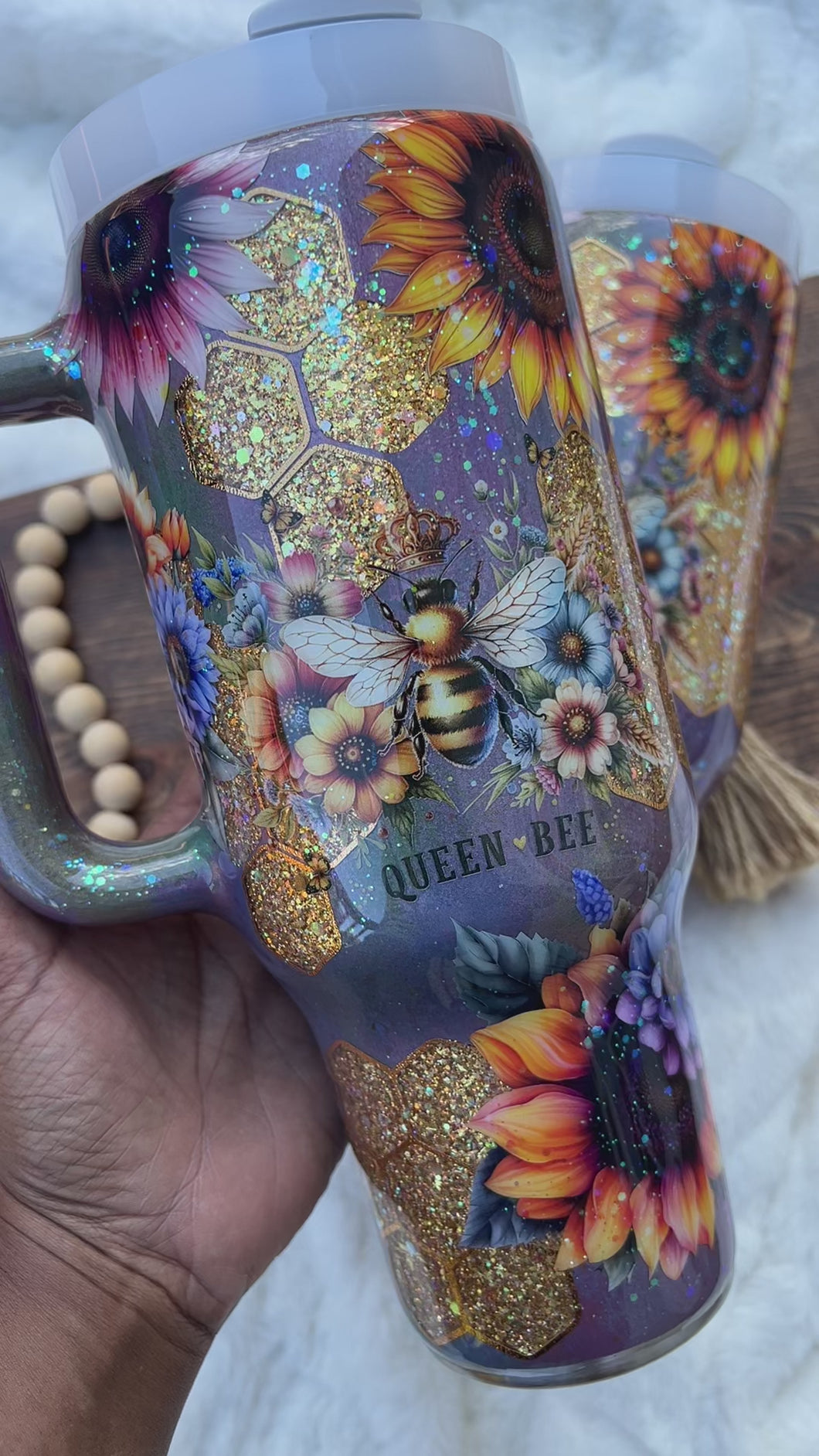 Queen Bee Floral Glitter Tumbler