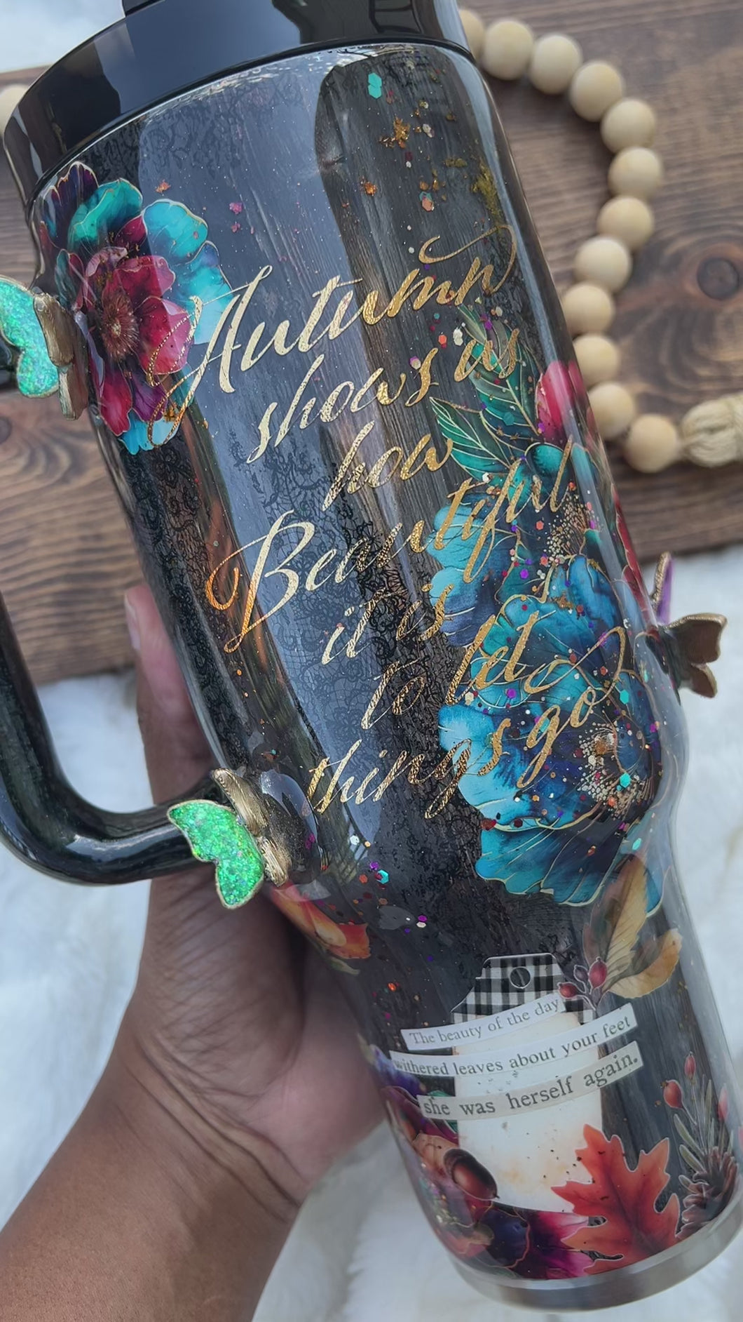 Autumn Themed Floral Tumbler with 3-D Butterflies