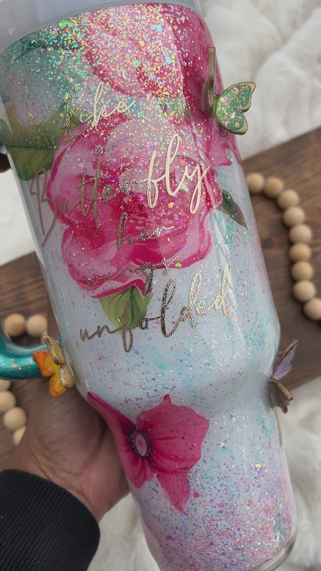 40oz Floral Tumbler with 3-D Butterflies