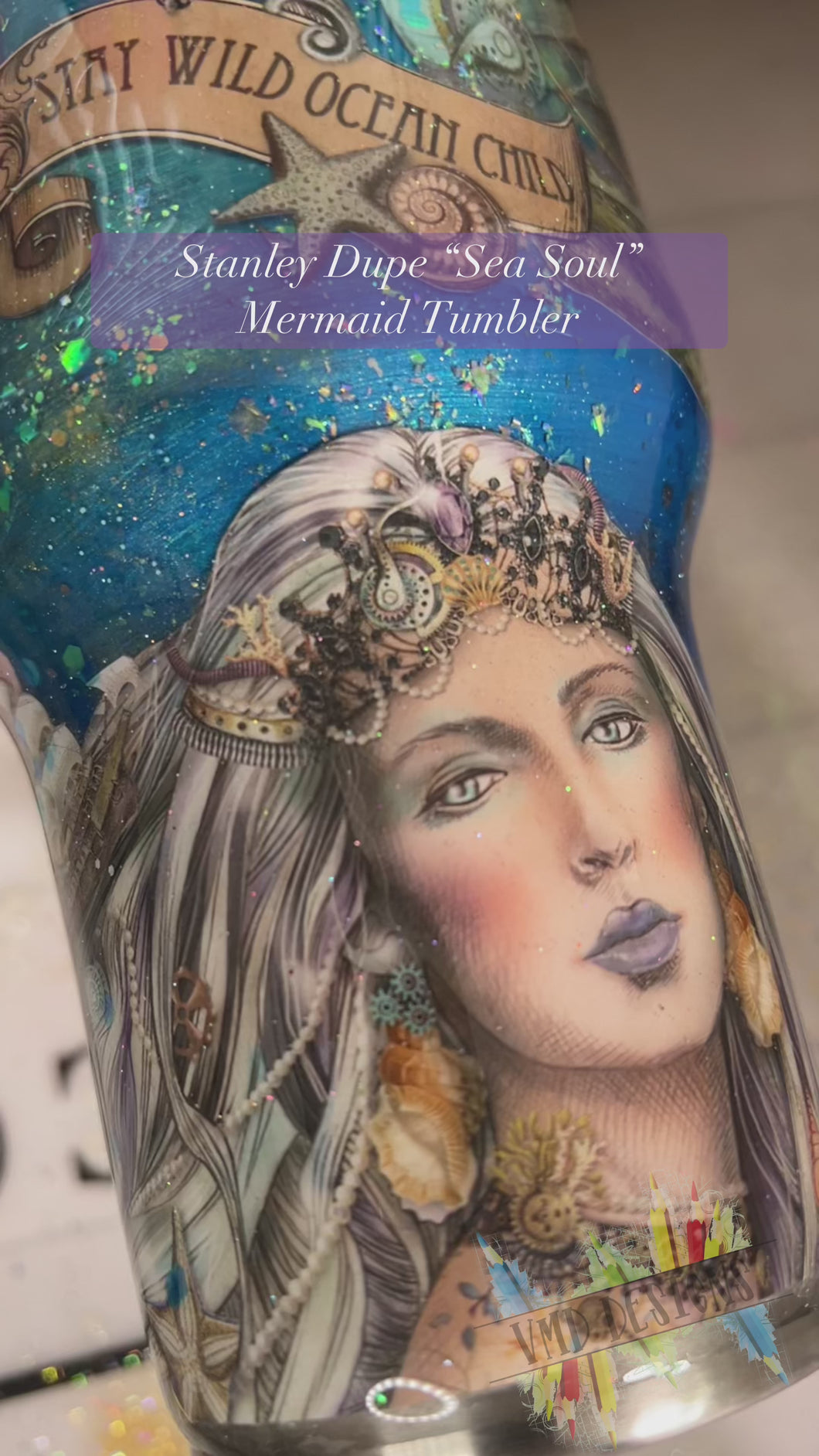 40oz Mermaid Scrapbook Design with 3-D Mermaid Tail Handle